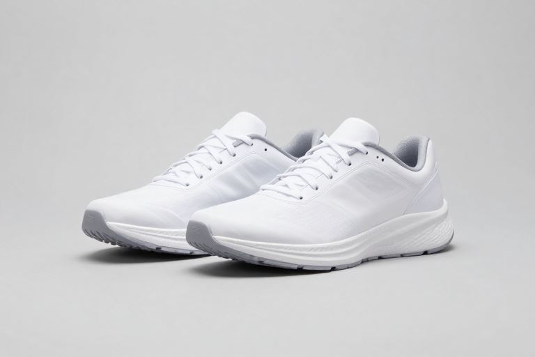 A pair of large grey and white men's trainers